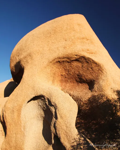 A huge weathered granite boulder shaped like a skull