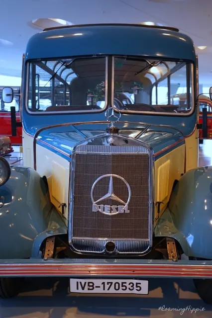 The front of a vintage Mercedes bus